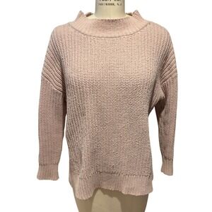 Aerie‎ Knit Mock Neck Sweater Ribbed Long Sleeve Pullover Casual Pink Small